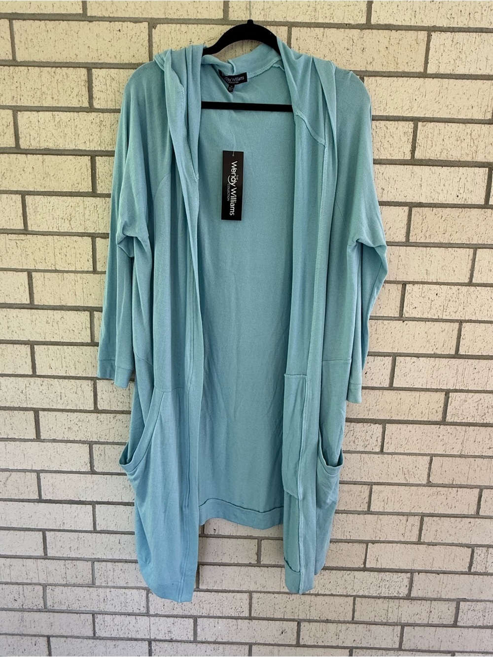 Wendy Williams Aqua Open Front Hooded Cardigan